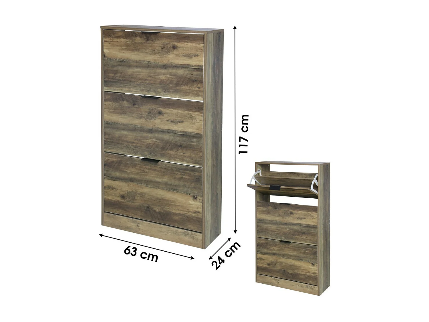 Schoenenkast in rustieke stijl uit de JAYCE collectie - Kleur verouderd eiken, afmetingen 63x24x117 cm