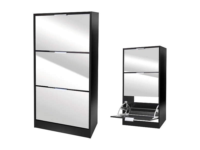 Schoenenkast in designstijl - Zwart van kleur met spiegelfront - 60x24x116 cm - Collectie REFLEXIO