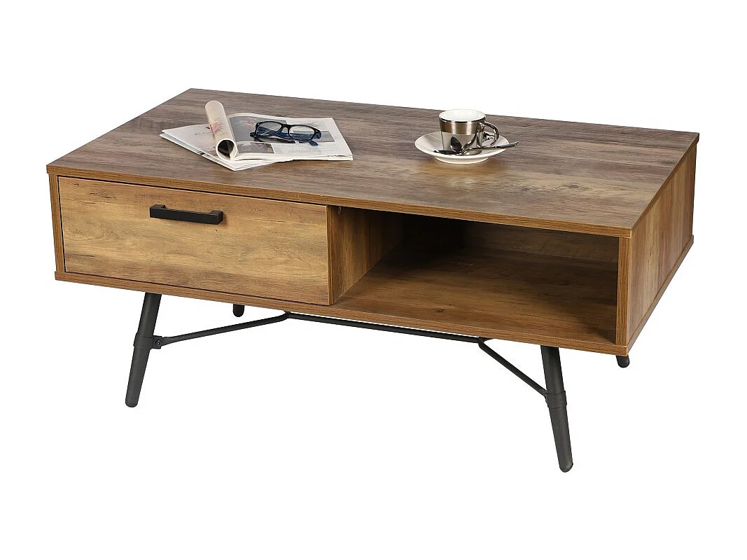 Couchtisch SOUTHAMPTON – Farbe Dunkleiche, schwarze Metallbeine, Maße 60x49x110 cm