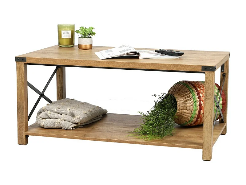 Salontafel met metalen kruisverbanden uit de BELVINA collectie - Licht eiken kleur, afmetingen 100x55x46 cm