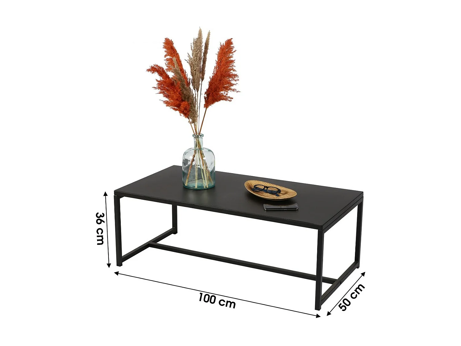 Industrieller Stil Couchtisch SOHO Kollektion – Farbe Schwarz, Maße 100x50x36 cm