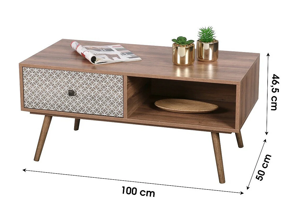 Table basse avec un tiroir de style scandinave 100x50x47 cm