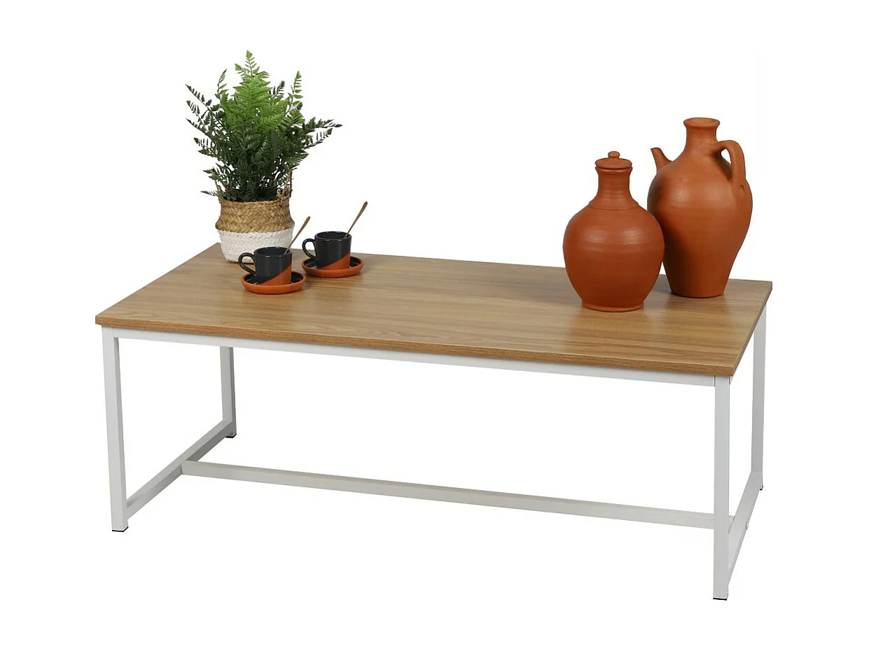 Salontafel in industriële stijl uit de PUEBLO collectie - Licht eiken kleur, afmetingen 100x50x36 cm