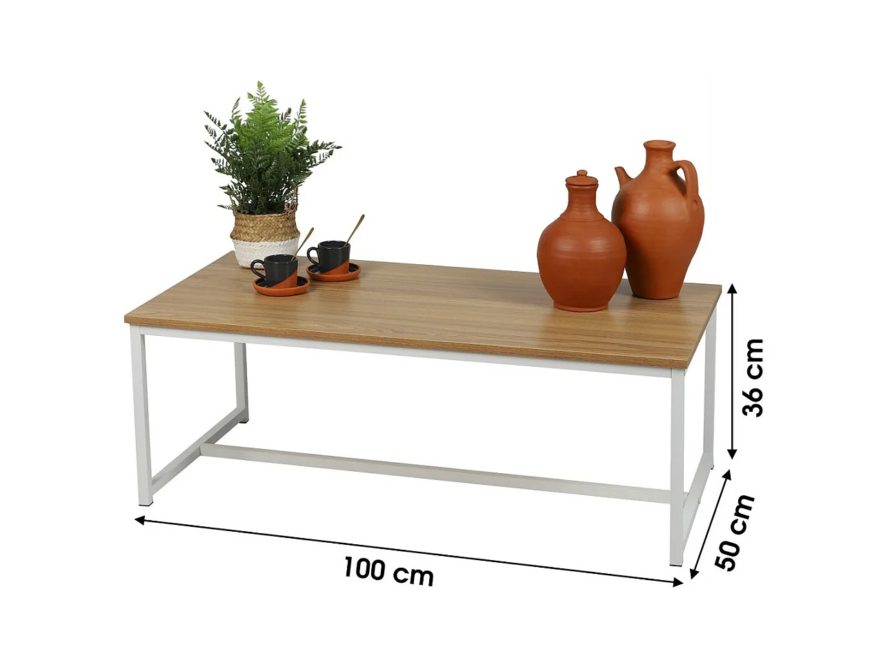 Table basse style industriel collection PUEBLO – Coloris chêne clair, dimensions 100x50x36 cm