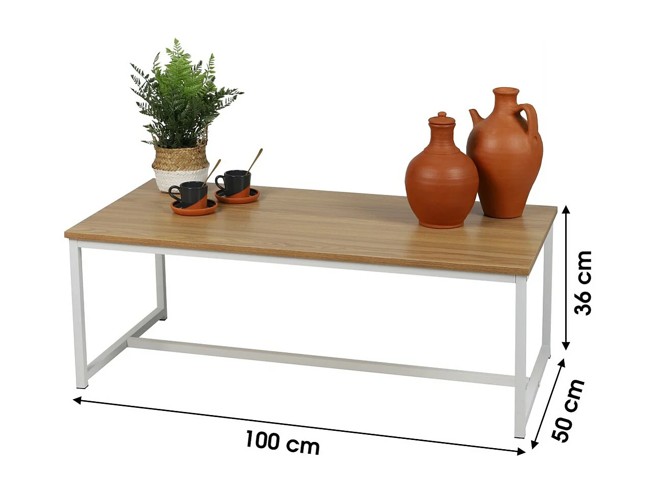 Table basse style industriel collection PUEBLO – Coloris chêne clair, dimensions 100x50x36 cm