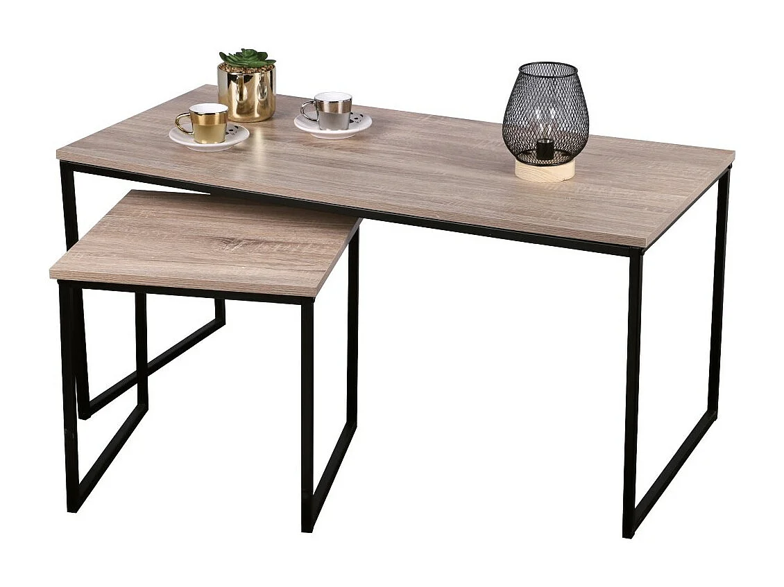 Set van twee nestbare salontafels uit de HOLBORN collectie - Modern ontwerp, afmetingen 100x50x40 cm, kleur eiken en zwart