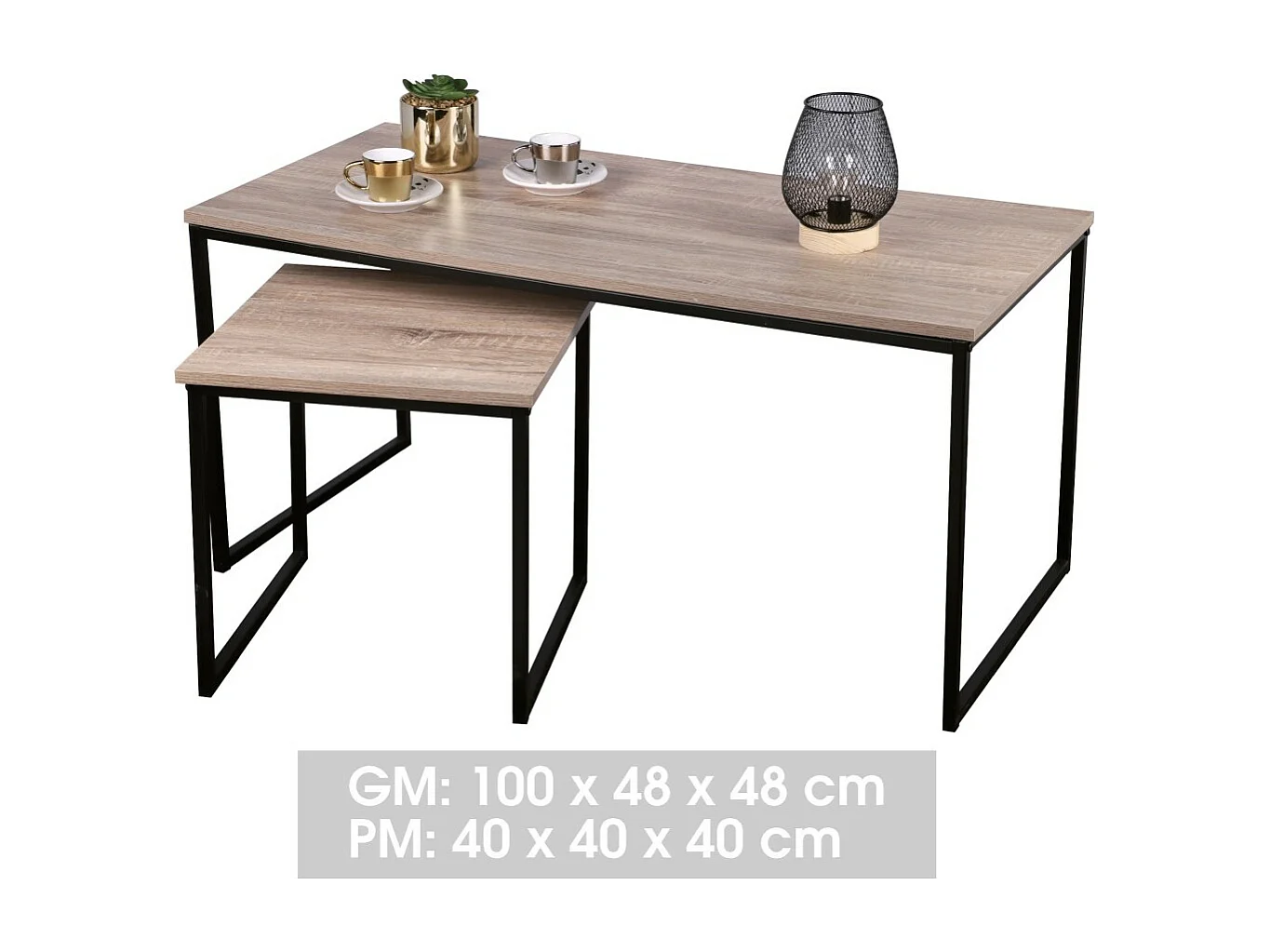 Set van twee nestbare salontafels uit de HOLBORN collectie - Modern ontwerp, afmetingen 100x50x40 cm, kleur eiken en zwart