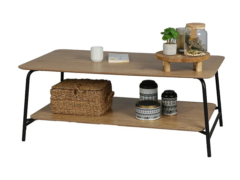 Mesa de centro abierta estilo industrial colección PAGNOL – Color roble claro, dimensiones 110x60xH44 cm