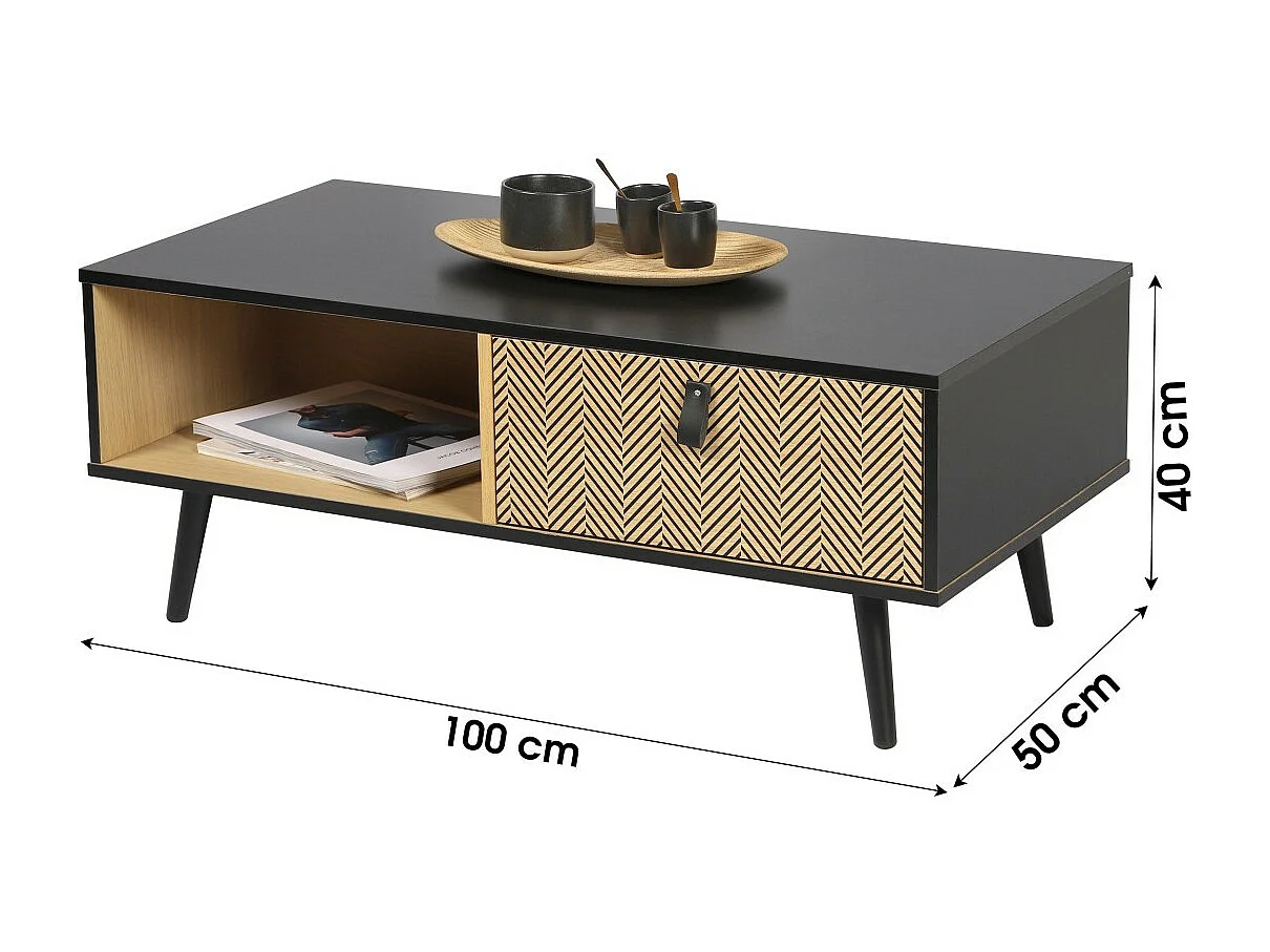 Table basse avec tiroir de style design et moderne – Collection BRISTOL 100x50x40 cm