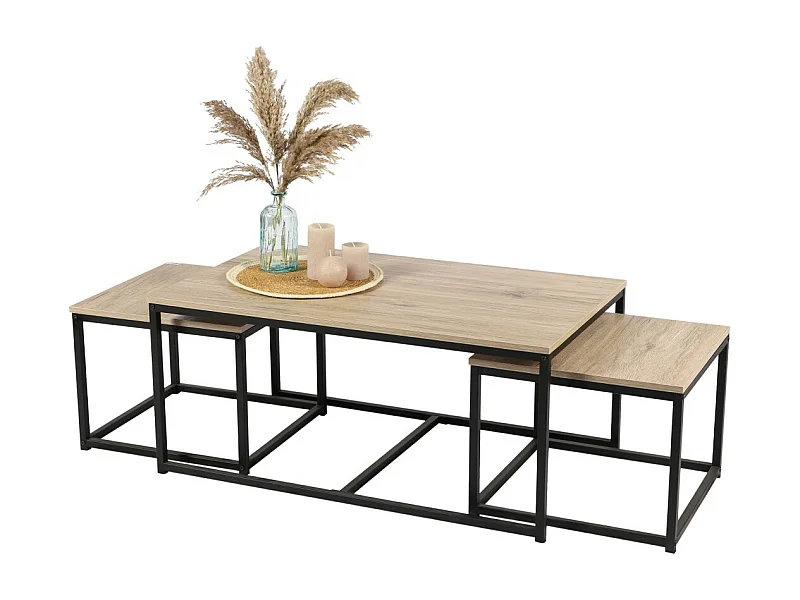 Ensemble 3 tables d'appoint gigognes carrées RANON – Style classique – Chêne clair