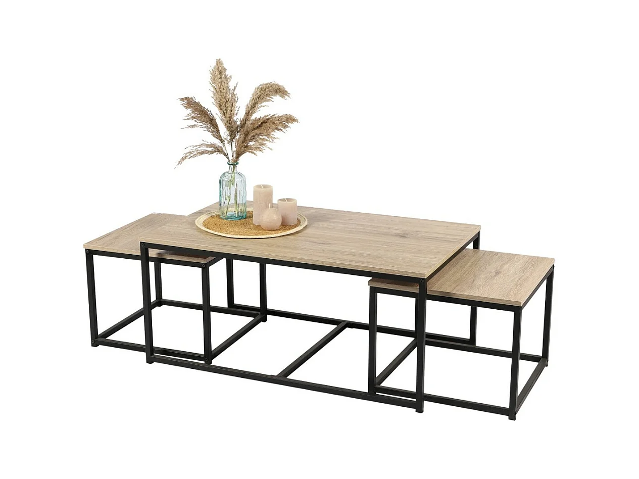 Ensemble 3 tables d'appoint gigognes carrées RANON – Style classique – Chêne clair