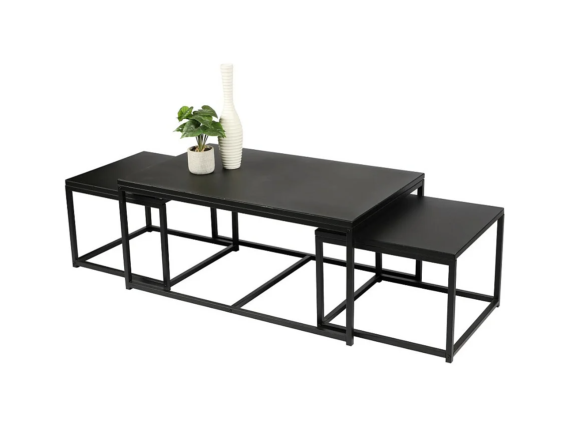 Ensemble 3 tables d'appoint gigognes carrées SOHO – Style industriel – Noir