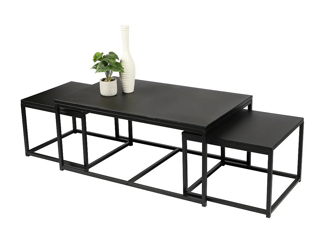 Set von 3 quadratischen Beistelltischen aus der SOHO-Kollektion – Industriestil, Farbe Schwarz, Maße 100x60xH45 cm