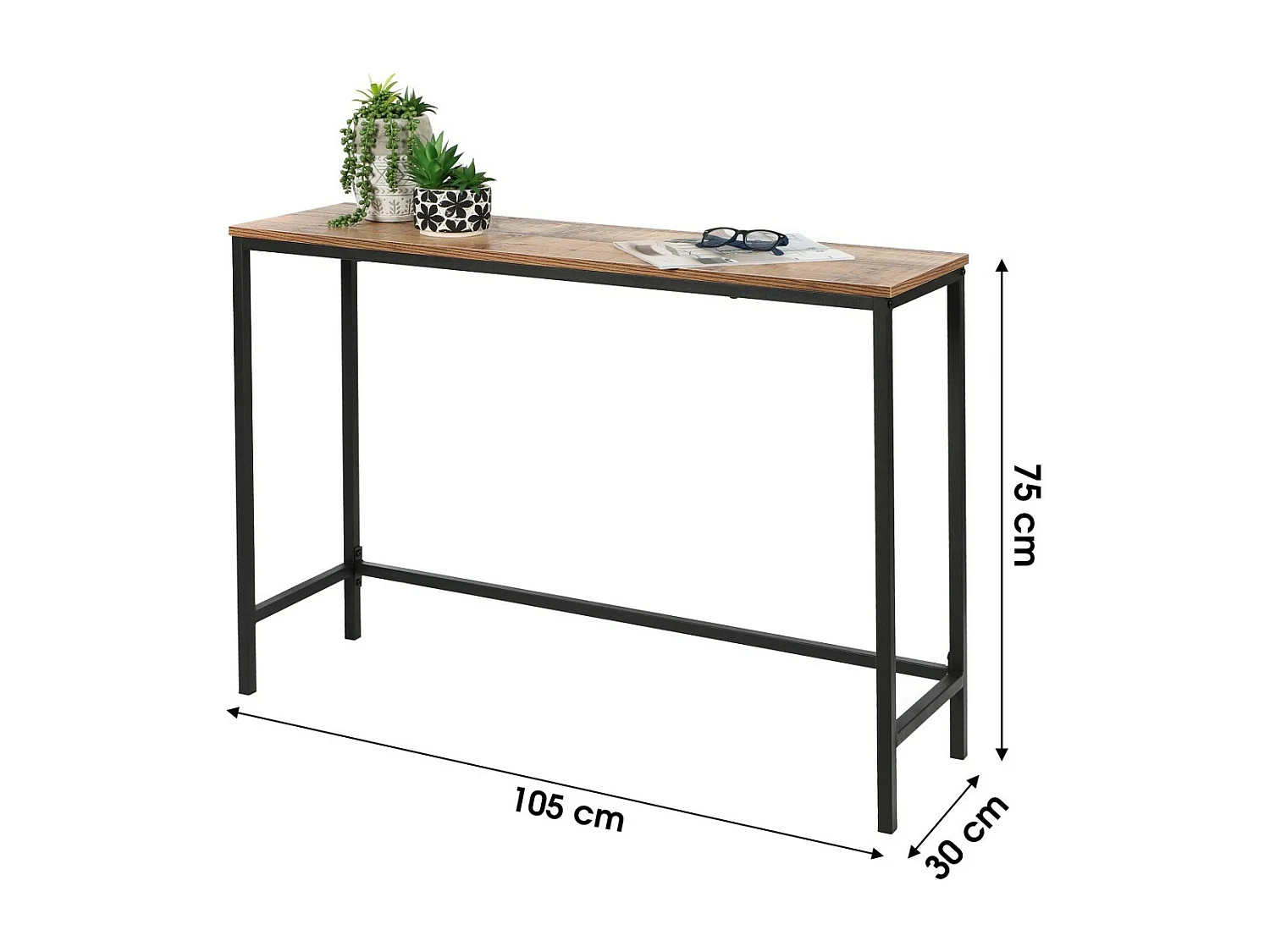 Konsolentisch im klassischen Stil – Struktur aus schwarzem Metall, Farbe Alt-Eiche – 105x30x75 cm – Kollektion OAKLANDER