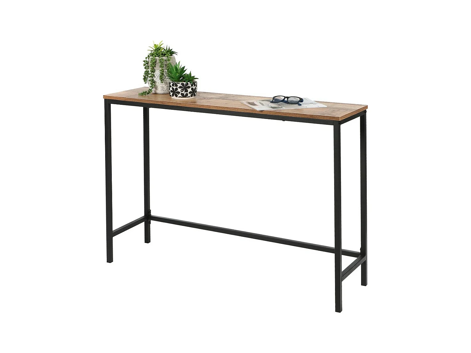 Console d'entrée style classique – Structure en métal noir, coloris chêne vieilli – 105x30x75 cm – Collection OAKLANDER