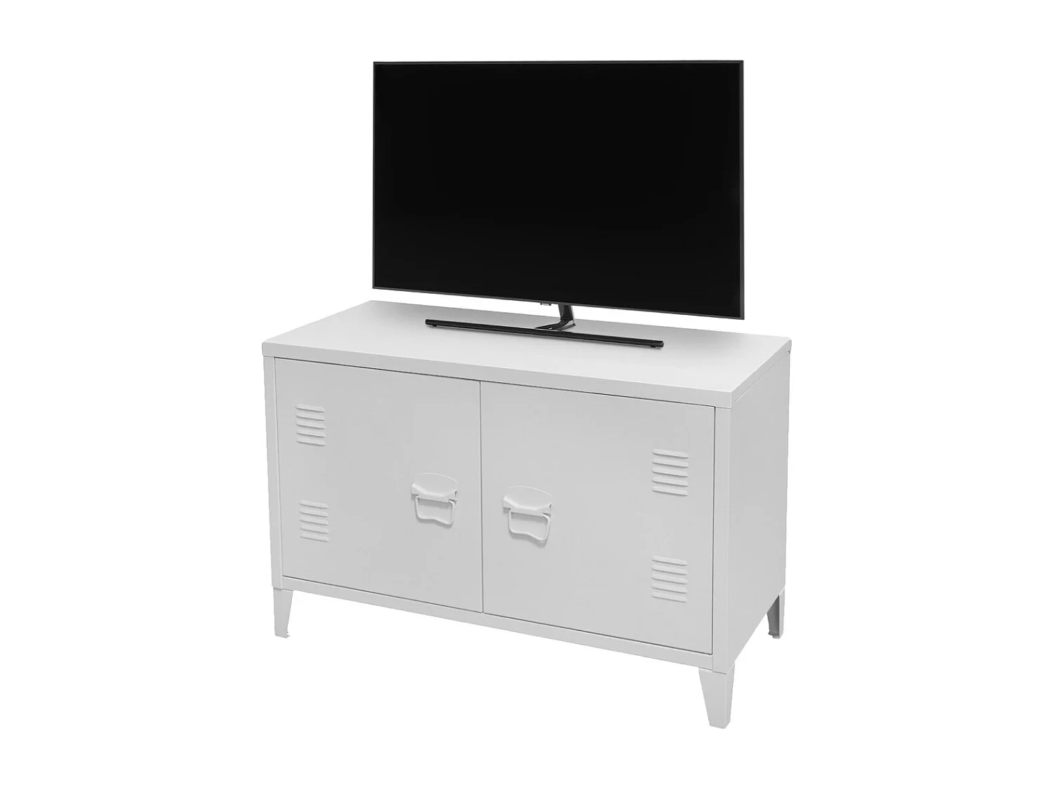 Móvel para TV branco estilo industrial com 2 portas de metal 100x40xH53cm