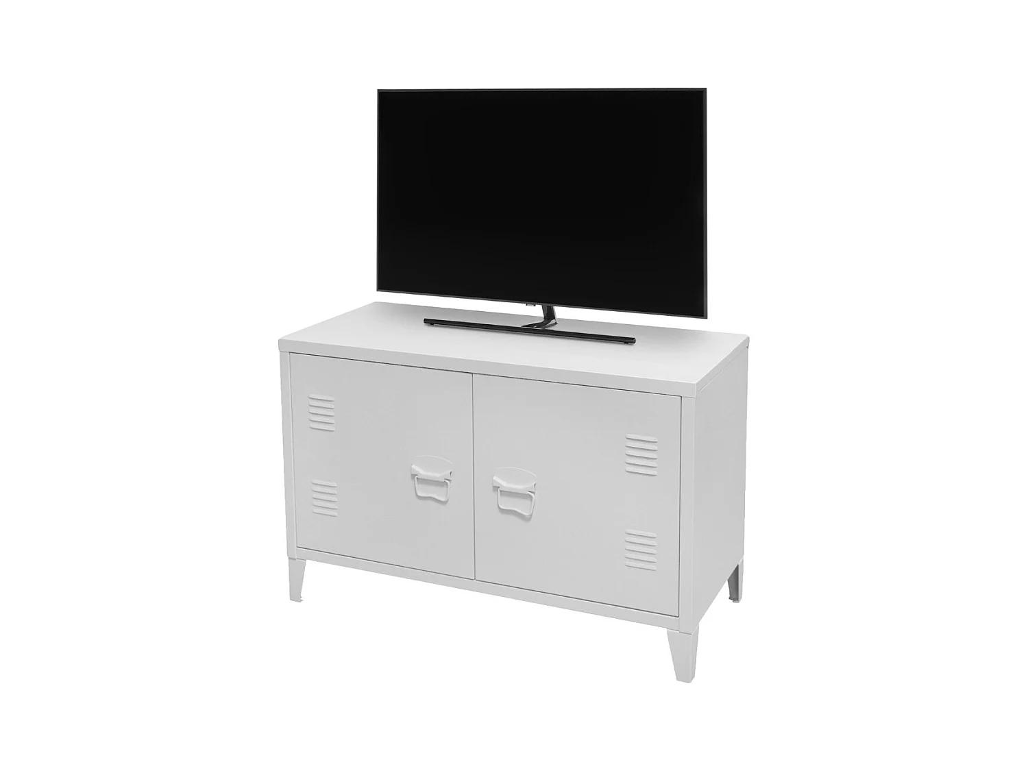 Tv-meubel in industriële stijl met 2 metalen deuren – Afmetingen 100x40x53 cm, kleur wit