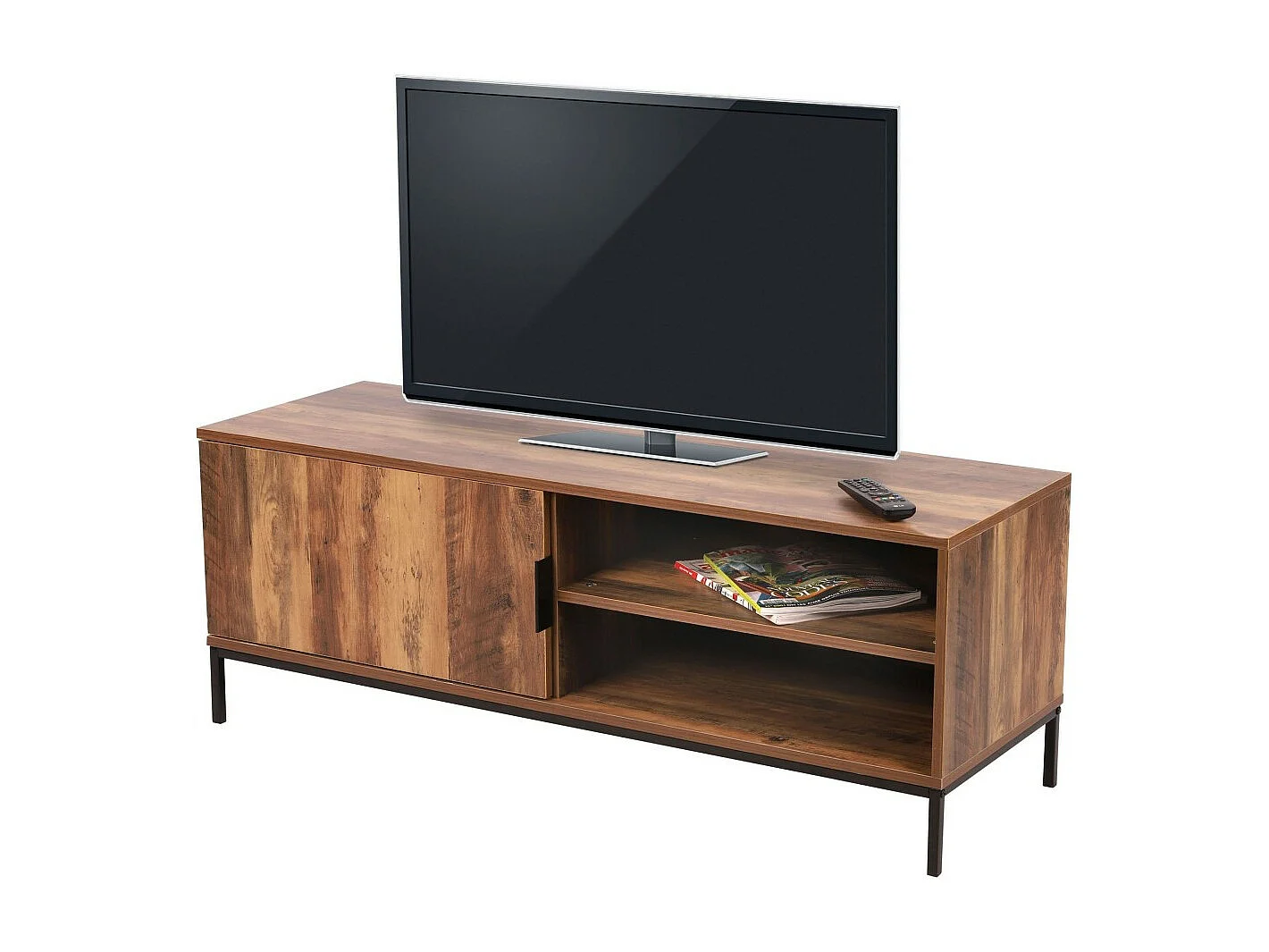 TV-meubel in etnische stijl met 1 deur in walnoothoutkleur uit de collectie JAYCE - afmetingen 120x40xH45cm