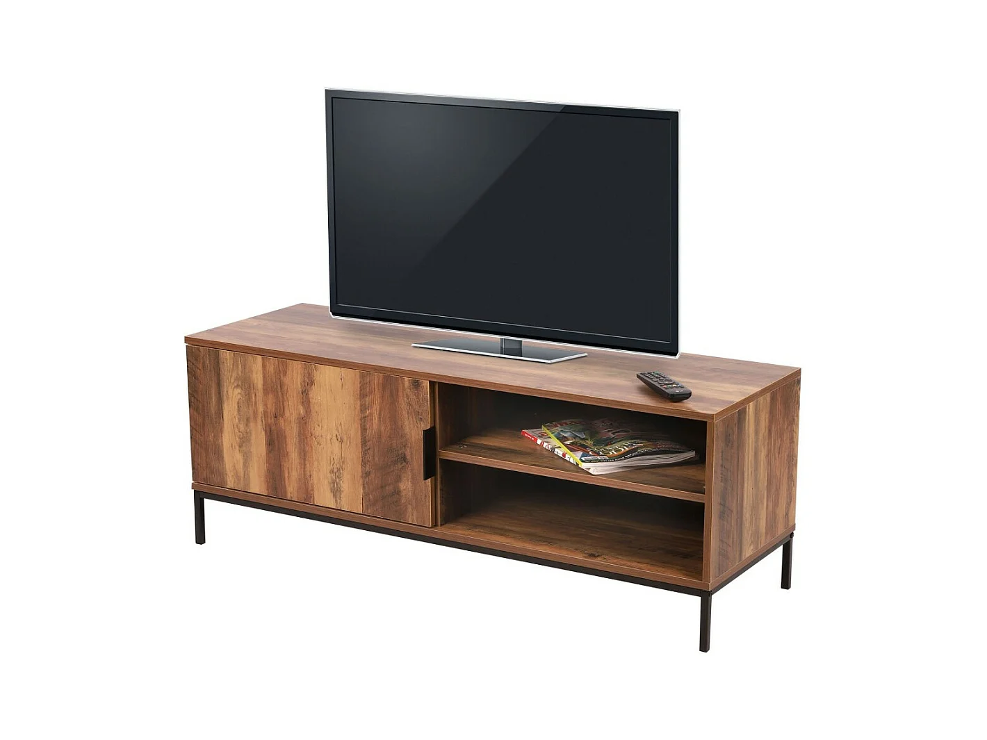 Meuble TV JAYCE – Noyer avec 1 porte et 2 étagères – L120 x H45 x P40 cm