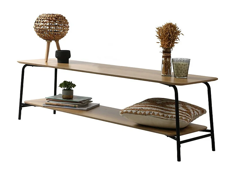 Industriële stijl TV-meubel collectie PAGNOL – Kleur licht eiken, afmetingen 150x40xH44 cm