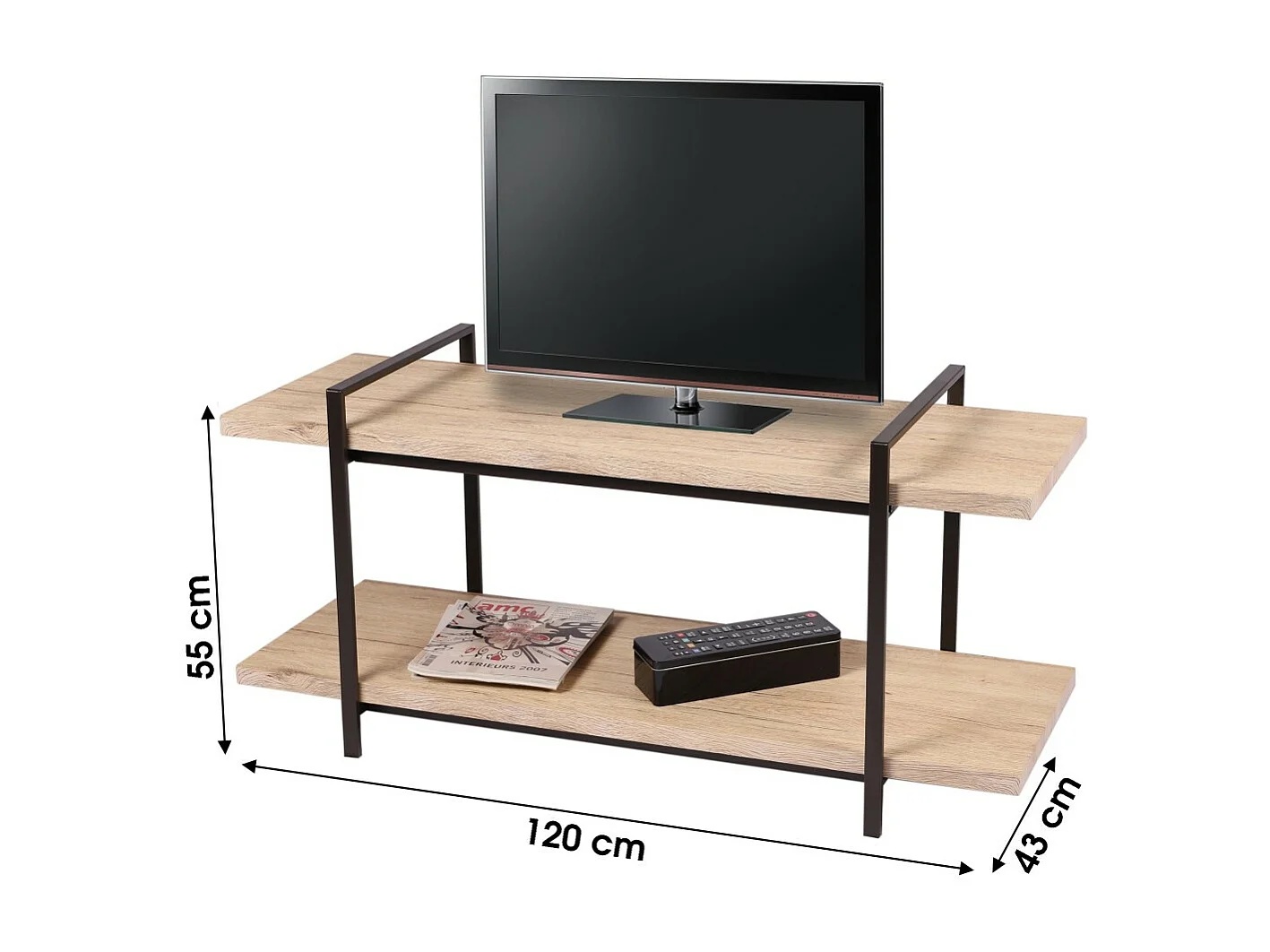 Móvel para TV estilo moderno com 2 prateleiras na cor carvalho claro 120x43xH55cm