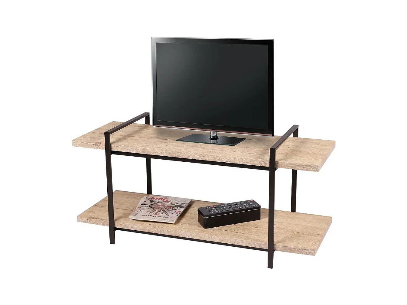 Meuble TV style moderne avec 2 étagères collection DARYL – Dimensions 120x43x55 cm, coloris chêne clair