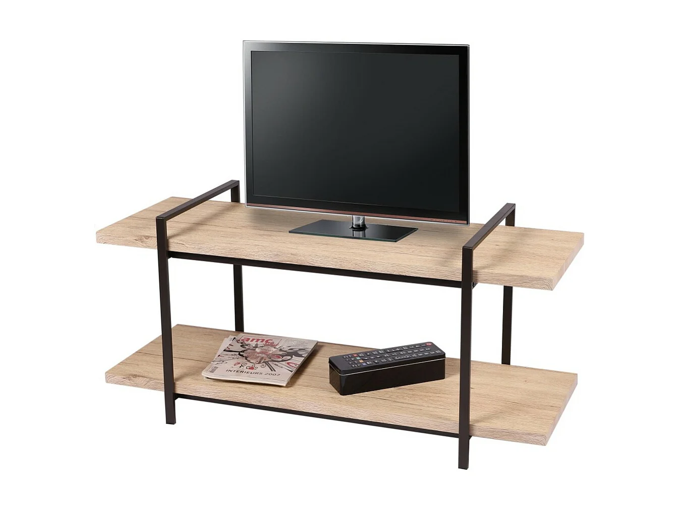 Mueble para TV estilo moderno con 2 estantes colección DARYL – Dimensiones 120x43x55 cm, color roble claro