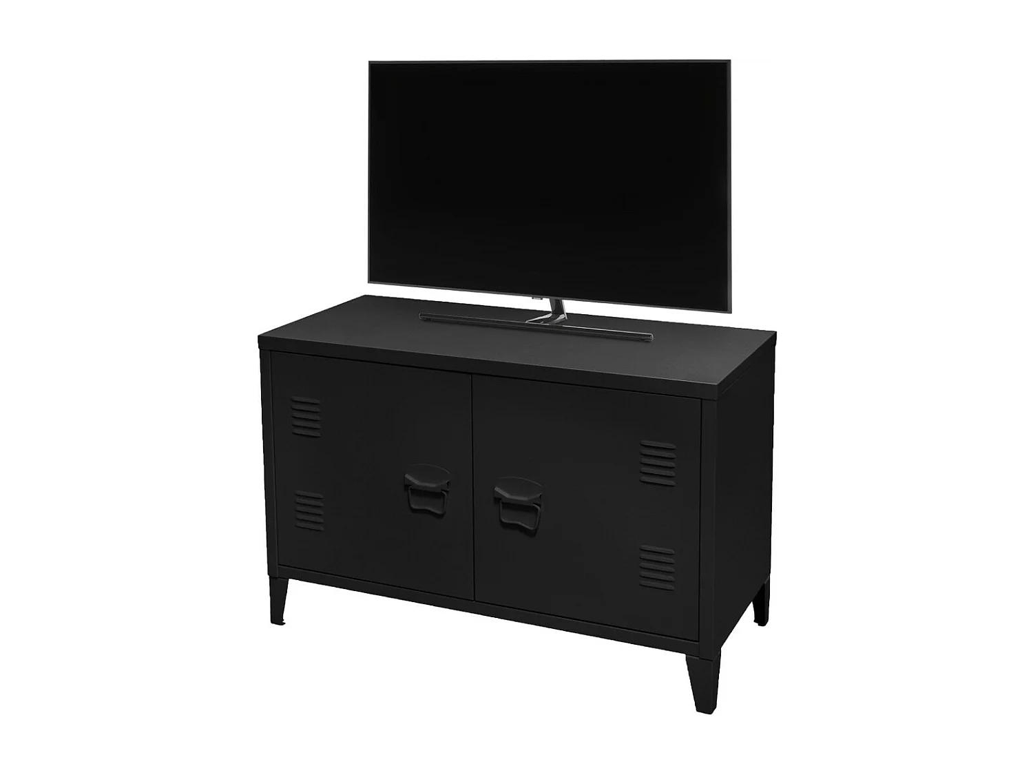 Móvel para TV preto estilo industrial com 2 portas de metal 100x40xH53cm