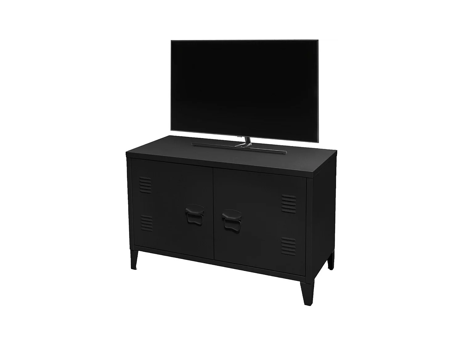Tv-meubel in industriële stijl met 2 metalen deuren - Afmetingen 100x40x53 cm, kleur zwart