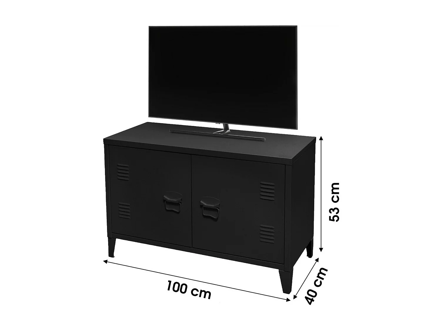 Meuble TV style industriel avec 2 portes en métal – Dimensions 100x40x53 cm, coloris noir
