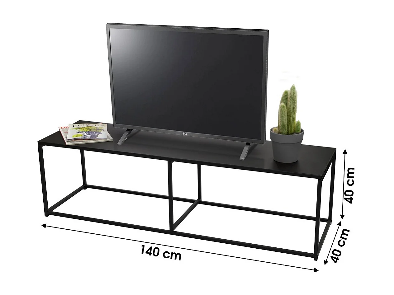 Industrieller Stil TV-Möbel Kollektion SOHO - Farbe Schwarz, Maße 140x40xH40 cm