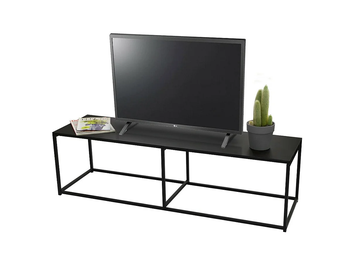 Tv-meubel in industriële stijl uit de SOHO-collectie - Kleur zwart, afmetingen 140x40xH40 cm