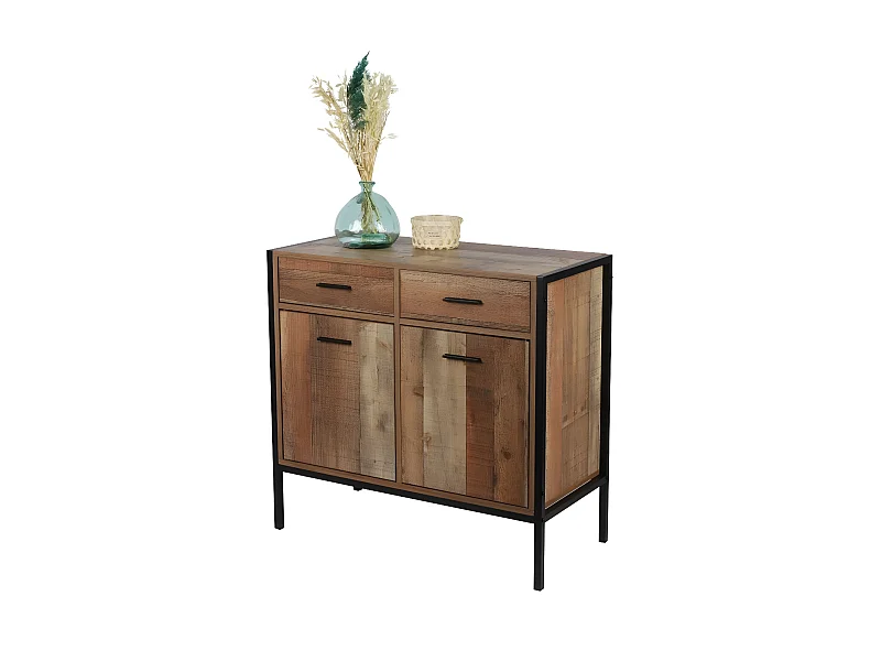 Rustieke stijl dressoir - 2 deuren en 2 laden, donkereikenkleur - 84x40x79 cm - Collectie OAKLANDER