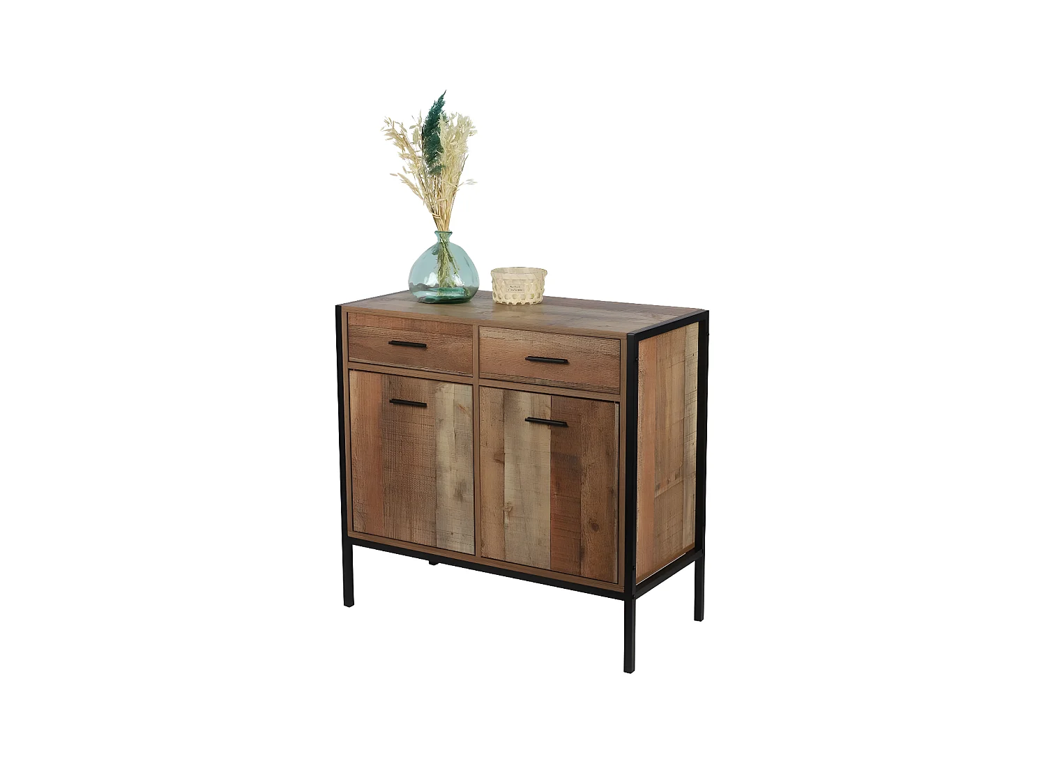 Comò in stile rustico – 2 porte e 2 cassetti, colore rovere scuro – 84x40x79 cm – Collezione OAKLANDER