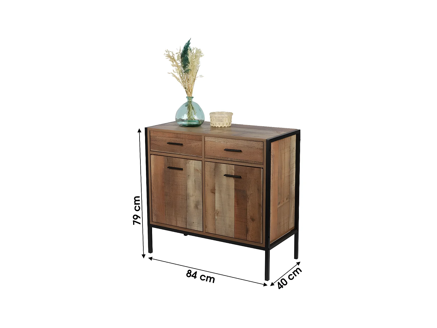 Rustieke stijl dressoir - 2 deuren en 2 laden, donkereikenkleur - 84x40x79 cm - Collectie OAKLANDER
