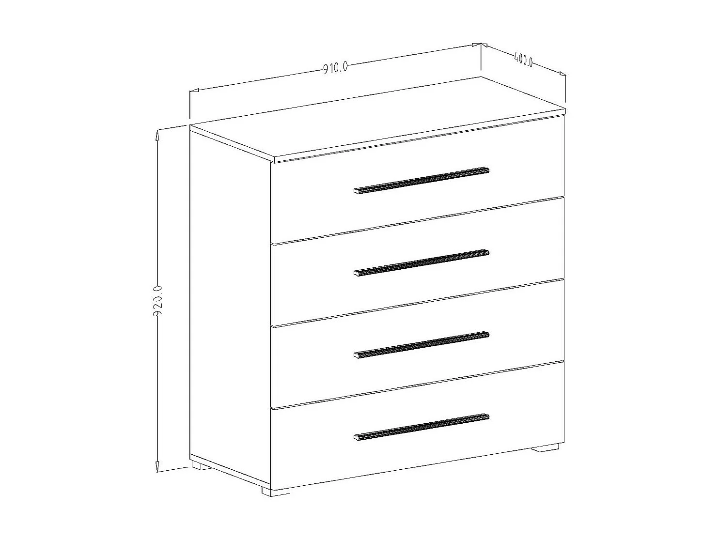 Design dressoir met 4 grote laden. Collectie EOS in lichte eiken en zwarte kleur.