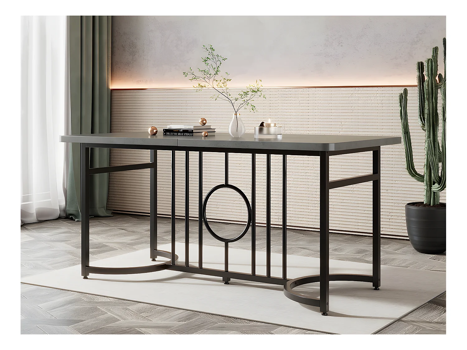 Table à manger style industriel 158x76x75 cm - Gris