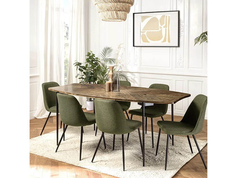 KIARA - Table à manger bords concaves 200x100cm bois recyclé