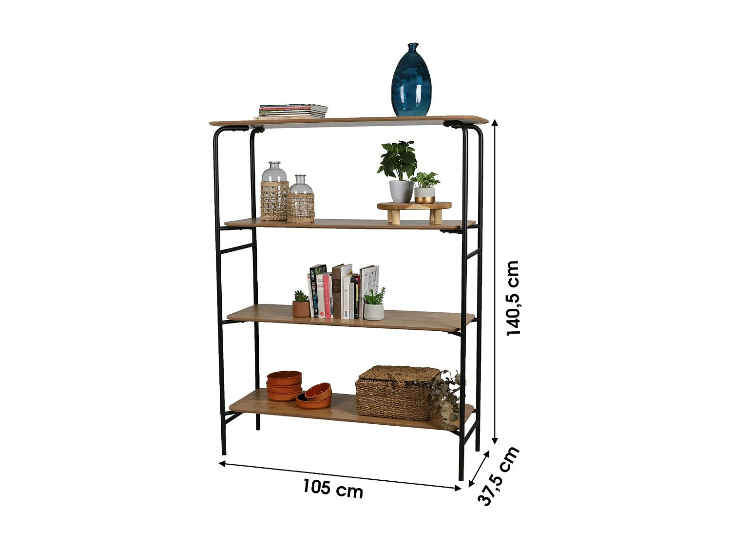 Design bibliotheek en open collectie PAGNOL - 4 houten planken, afmetingen 105x38x141 cm
