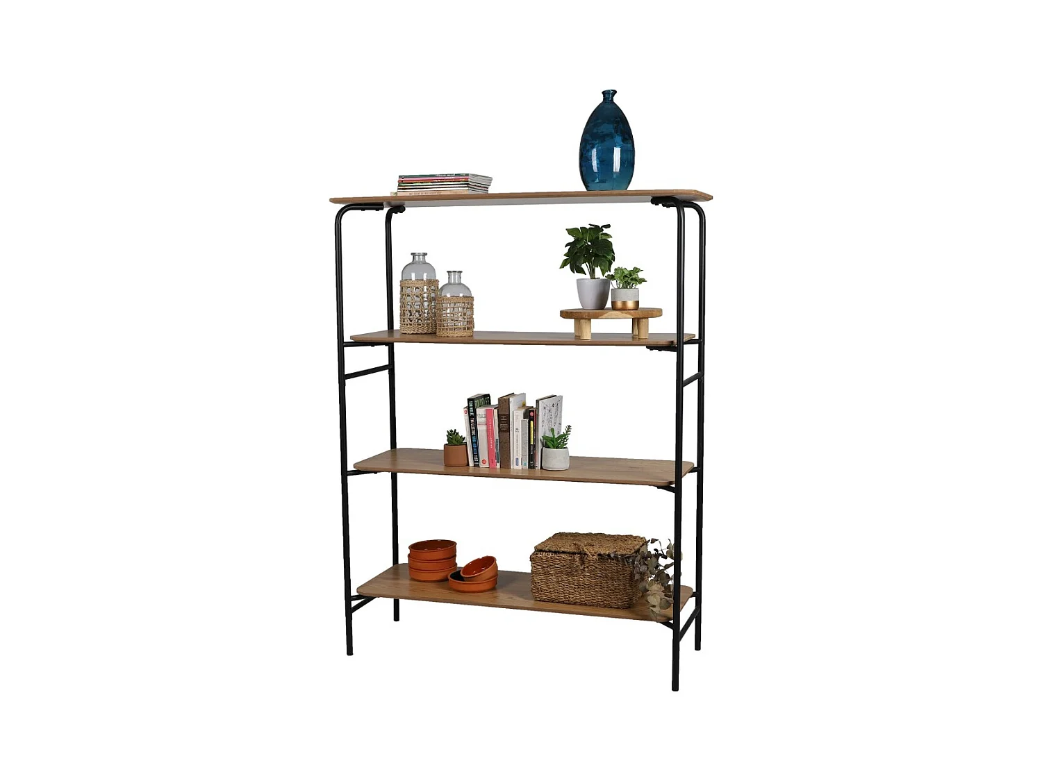 Bibliothèque design et ouverte collection PAGNOL – 4 étagères en bois, dimensions 105x38x141 cm