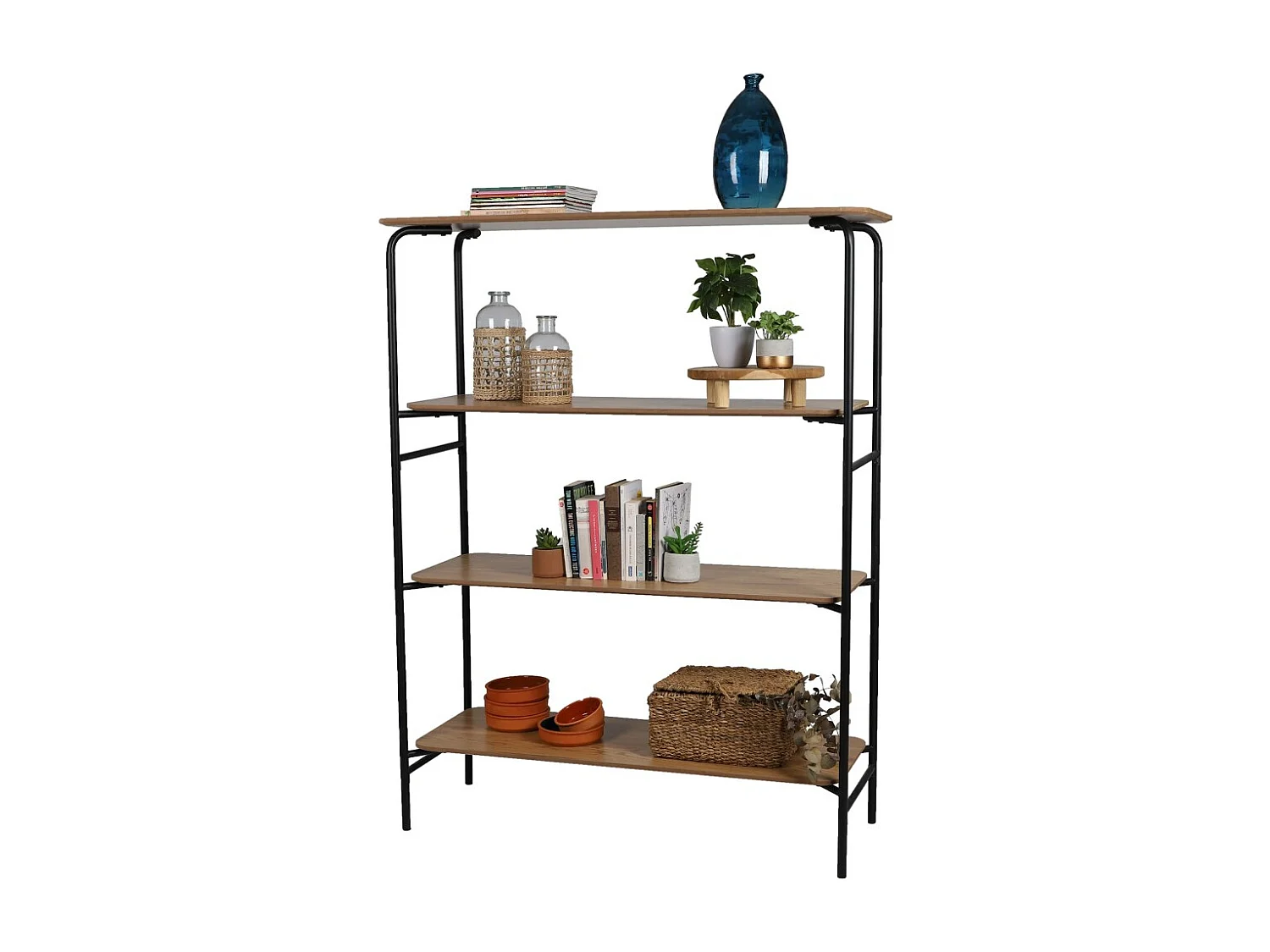 Libreria di design aperta collezione PAGNOL - 4 ripiani in legno, dimensioni 105x38x141 cm