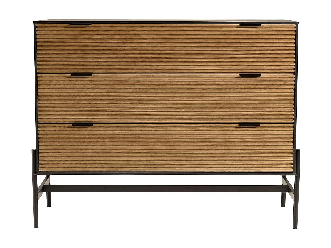 CHARLIE - Commode bois marron et noire 3 tiroirs pin pieds métal