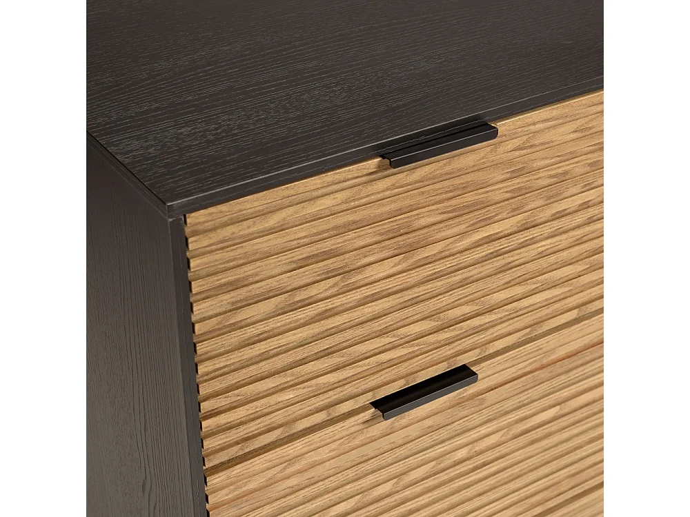 CHARLIE - Commode bois marron et noire 3 tiroirs pin pieds métal