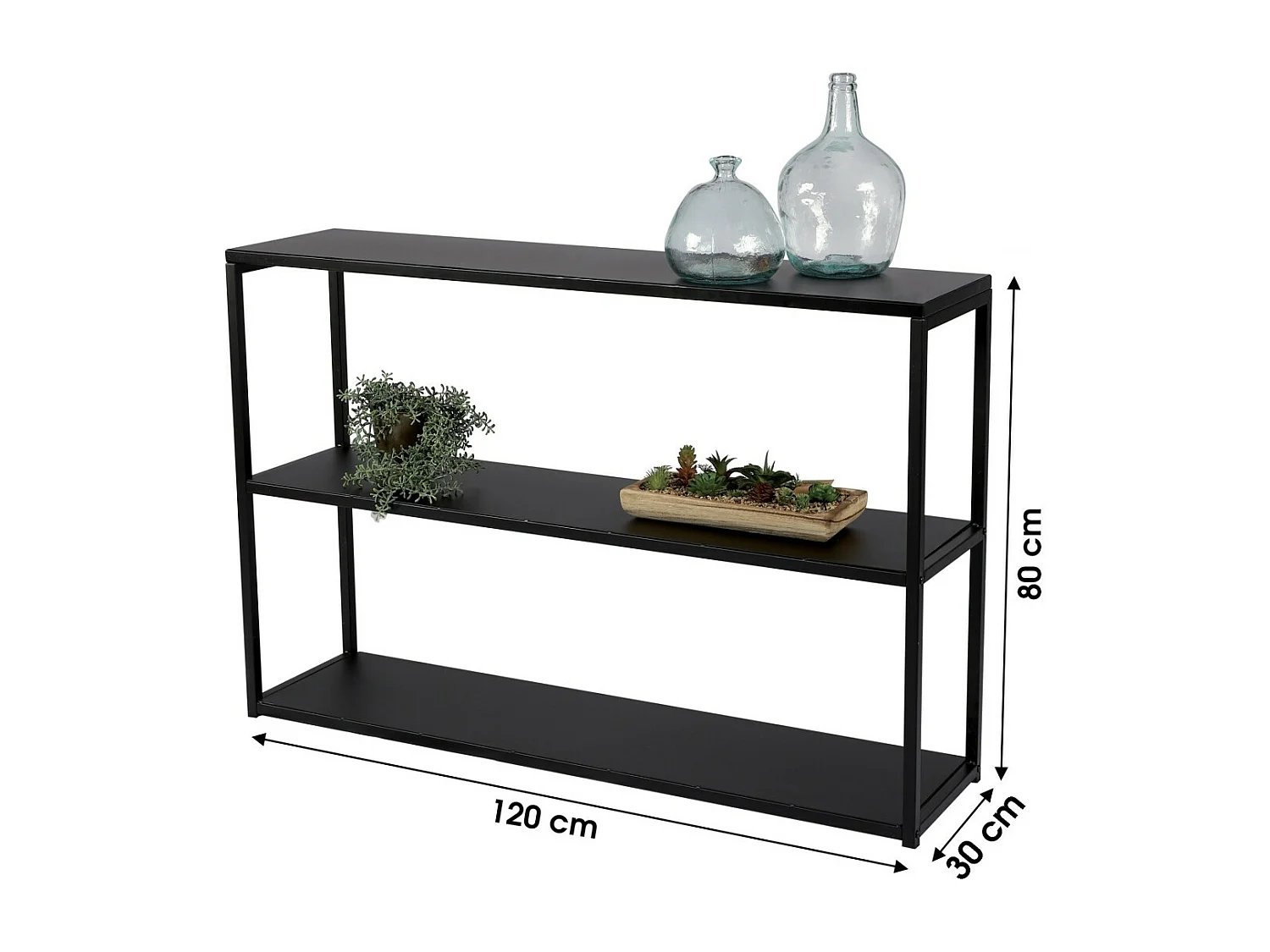 Kleine offene Bibliothek mit 3 Ebenen, SOHO-Kollektion – Farbe Schwarz, Maße 120x33x80 cm