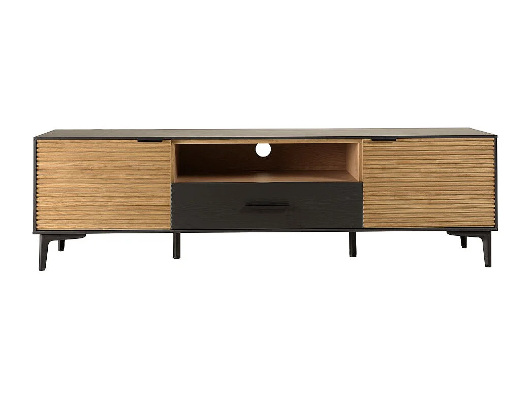 CHARLIE - Meuble TV bois 2 p. 1 tiroir 1 niche Pin marron, noir