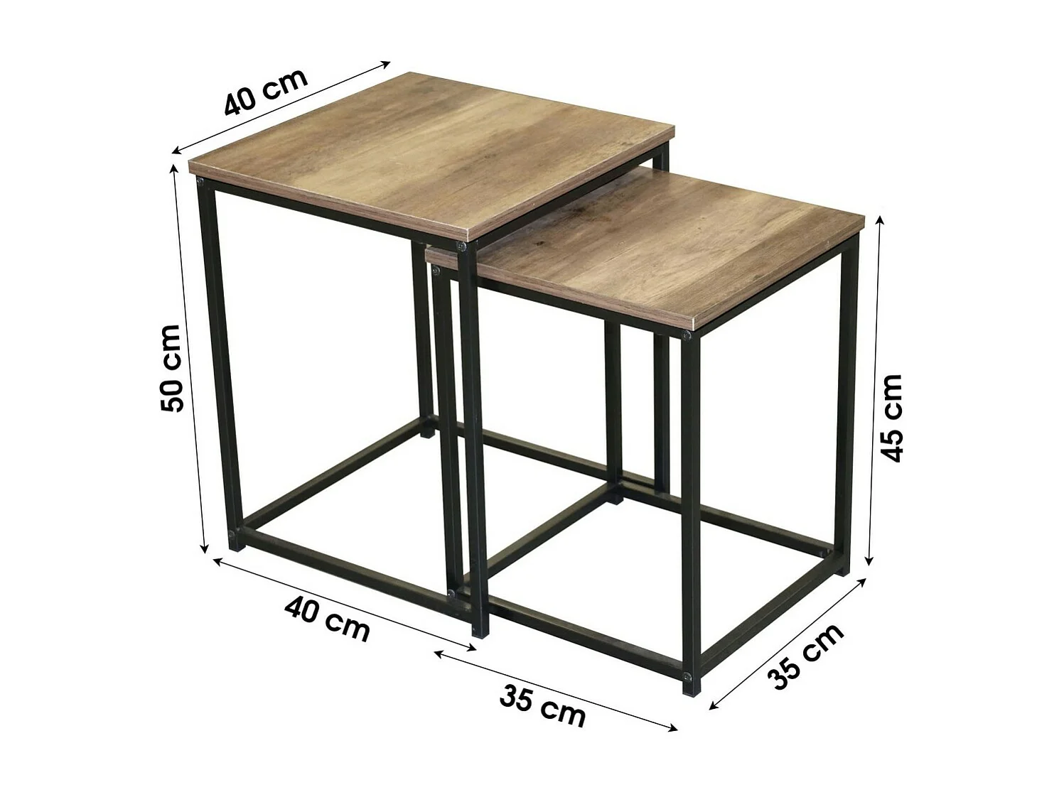 Ensemble 2 tables d'appoint gigognes JAYCE – Carrées – Style rustique – 40x40 et 35x35 cm