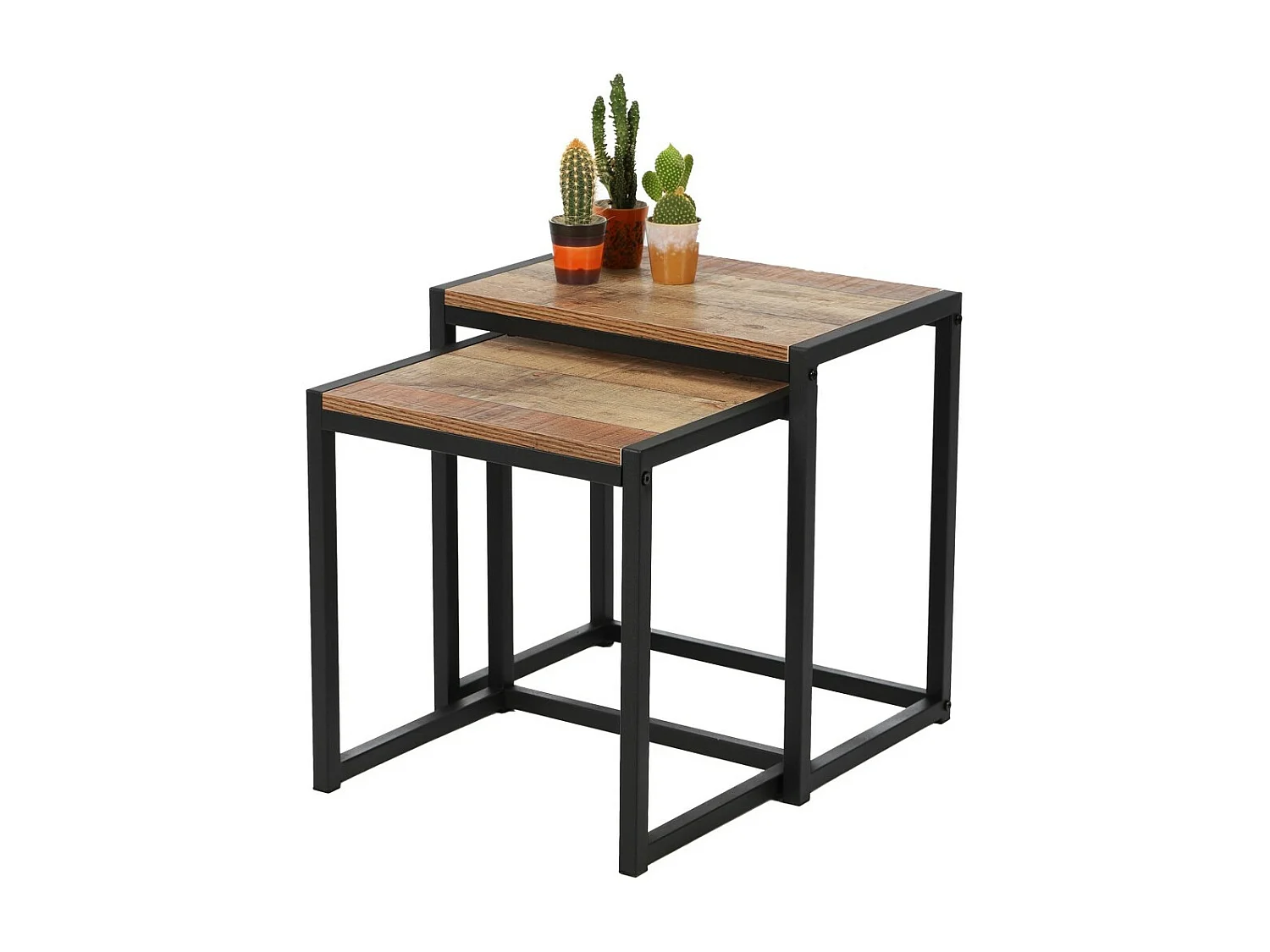 Set aus zwei quadratischen, ineinander passenden Beistelltischen – Rustikaler Stil, 30x38xH40 cm und 30x44xH45 cm – Kollektion OAKLANDER