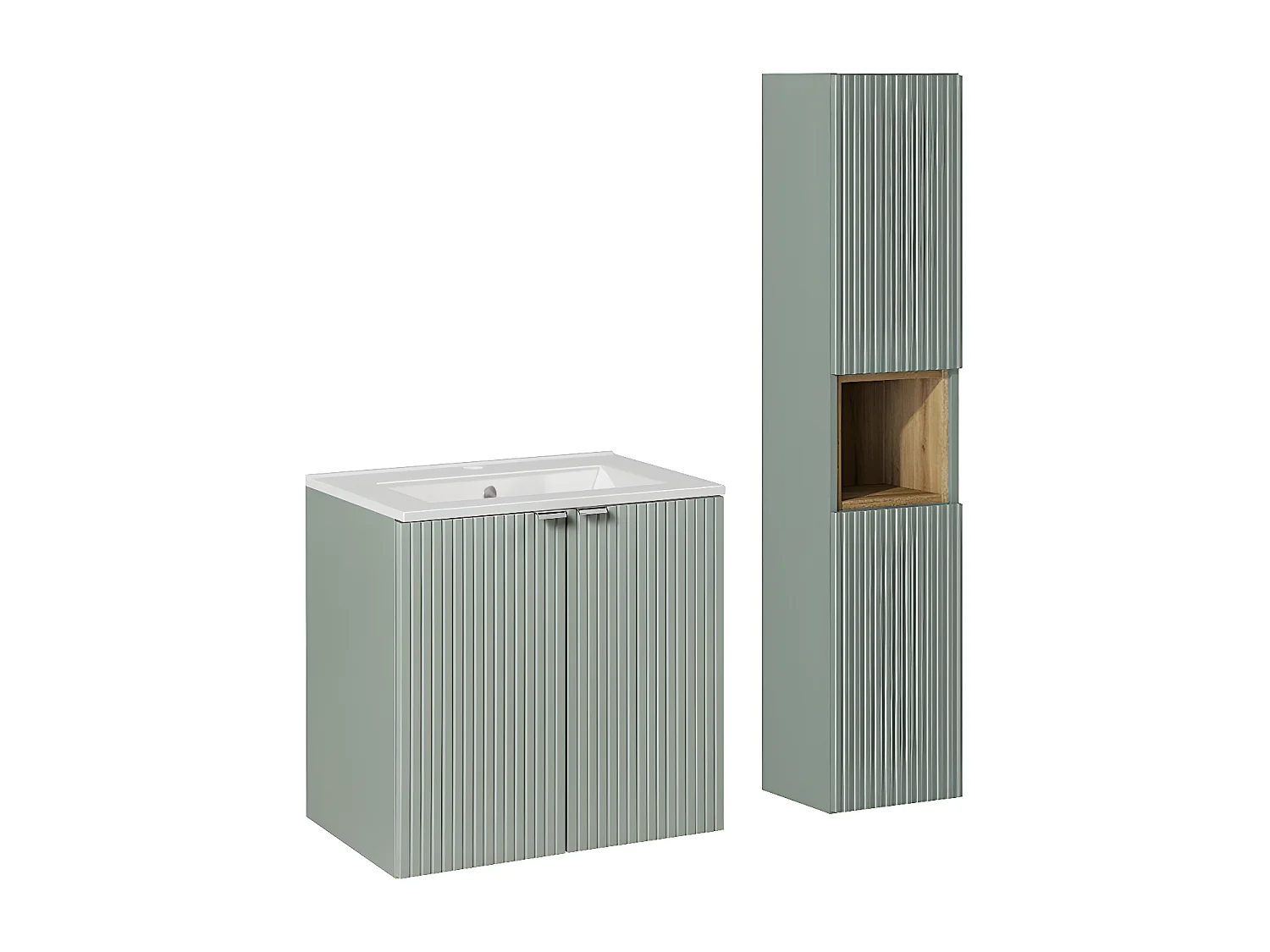 Groen en hout Jade enkel wastafelmeubel met 2-deurs 60cm inbouwwastafel en voetstuk