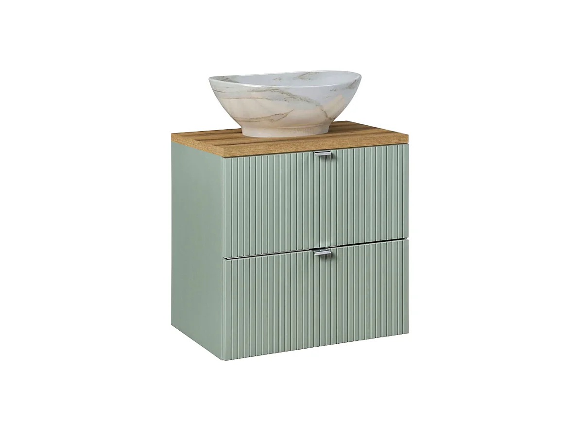 Uppsättning enkel tvättställsskåp 60cm 2 lådor och piedestal Jade Grönt och Trä