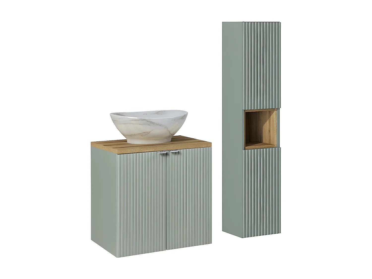 Enkel wastafelmeubel 60cm 2 deuren en sokkel Jade Groen en Hout